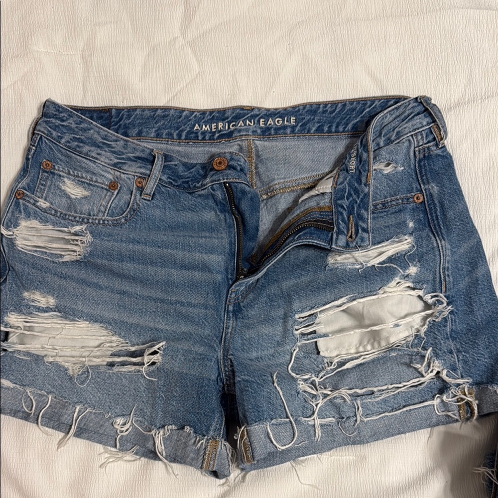 American Eagle Outfitters Blue Distressed Jean Shorts